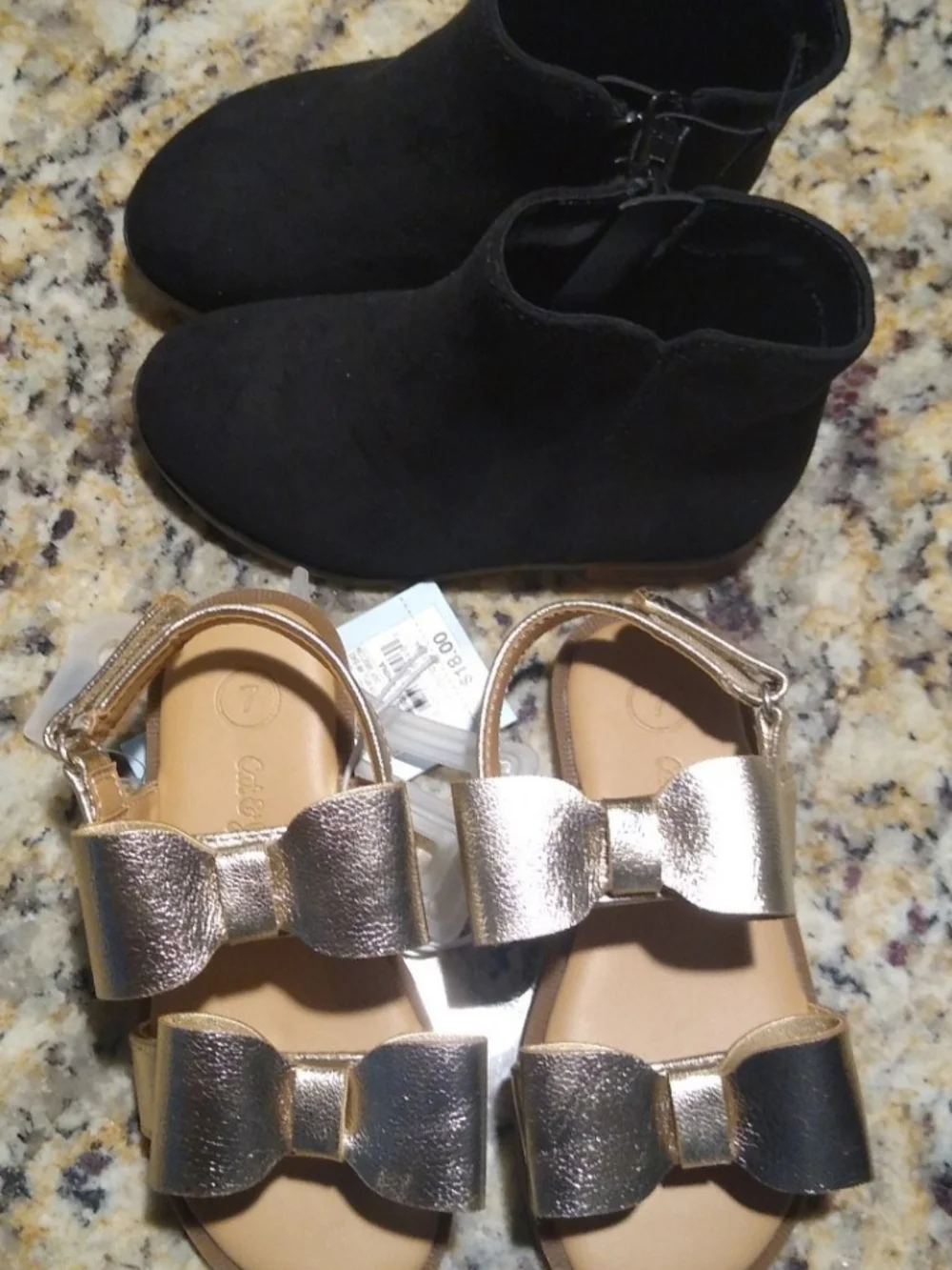New Cat & Jack Kids Metallic Bow Sandals And Black Boots Bundle Size 7.